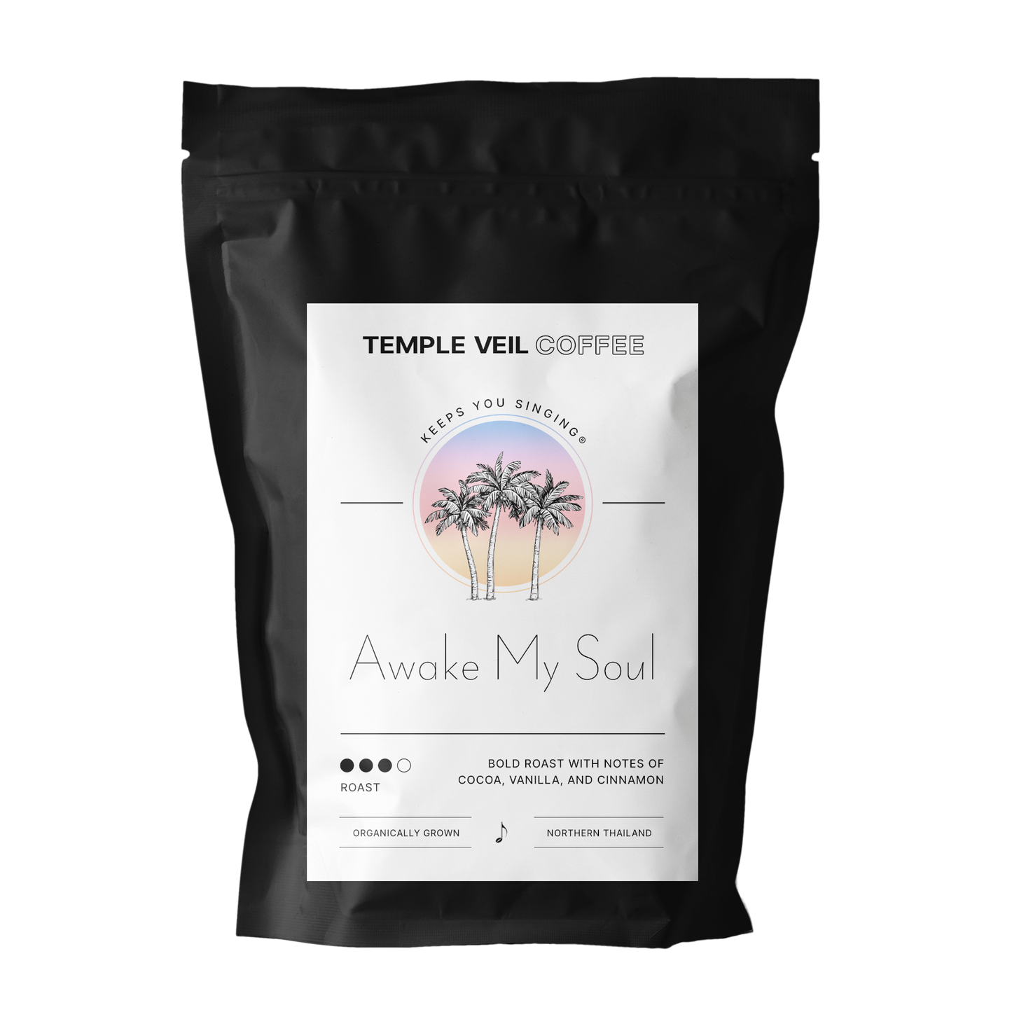 Bold roast with notes of cocoa, vanilla, and cinnamon. Organically grown in Northern Thailand.