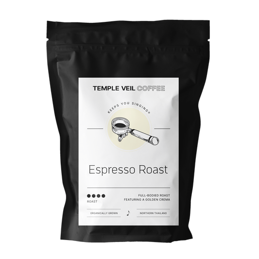 Full-bodied espresso featuring a rich, golden crema. Organically grown in Northern Thailand.